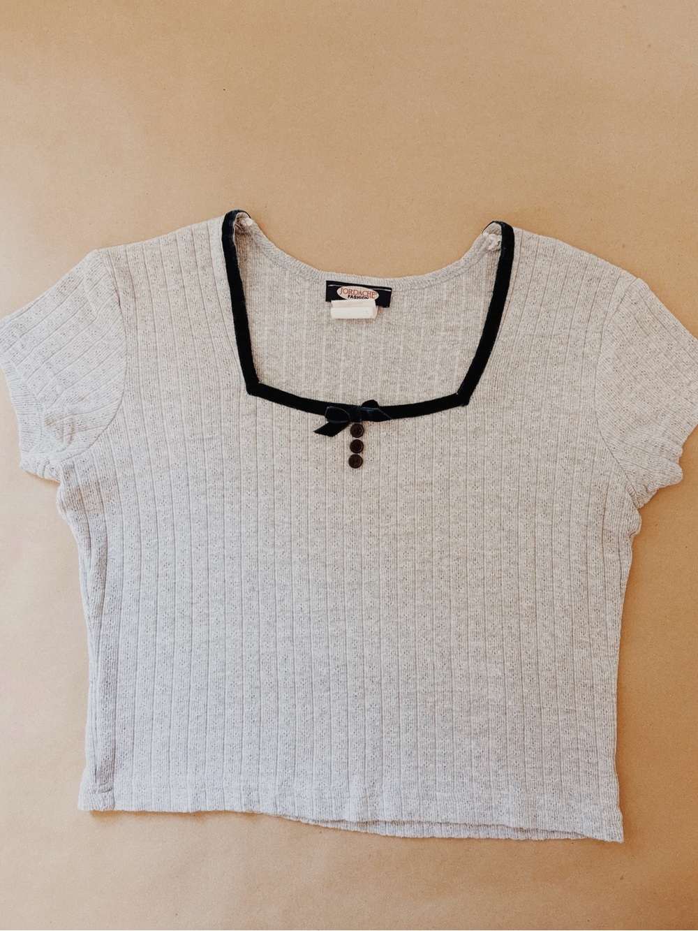 Jordache Heather Gray Ribbed Square-Neck Crop Top with Black Trim